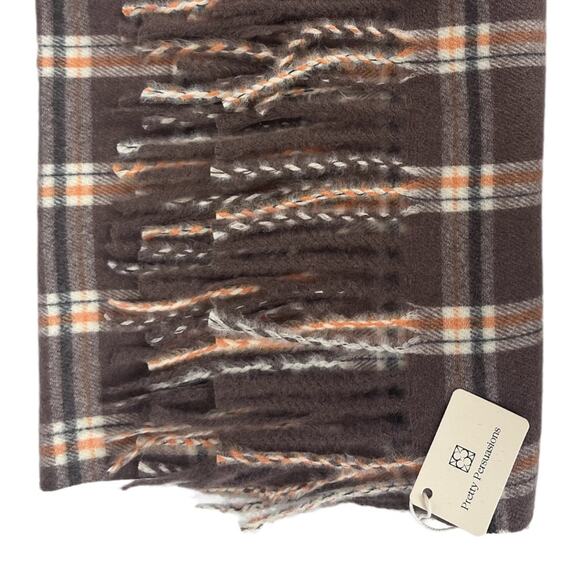 Plaid Blanket Scarf Wrap Soft Fuzzy Chocolate Brown Fringe Preppy NWT Gift Idea - Picture 3 of 9